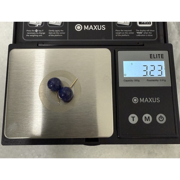 14K SOLID YELLOW GOLD LAPIS LAZULI STONE ROUND SHAPE STUD EARRINGS VTG 3.23 GRAM - Picture 2 of 3